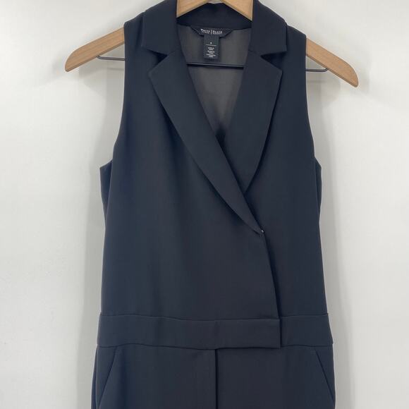 White House Black Market Tuxedo Jumpsuit Sleeveless Straight Leg Black Womens 0 - Picture 3 of 8